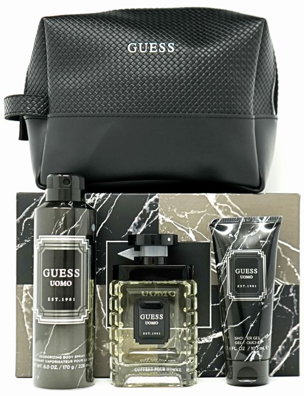 Guess Uomo Aqua 3.4oz Edt+6.0oz Deo+3.4oz Gel+Pouch
