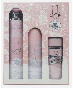 Lattafa Yara 3.4oz Edp+200ml PERFUMED BDY SPRAY+ Air Freshener 300ml