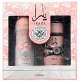 Lattafa Yara 3.4oz Edp+200ml PERFUMED BDY SPRAY+ Air Freshener 300ml