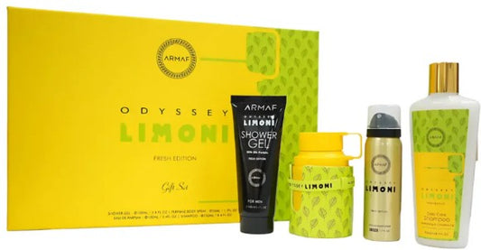 Odyssey Limoni 3.4oz Edp+3.4oz Gel+1.7oz Body Spray+8.4oz Shampoo By Armaf