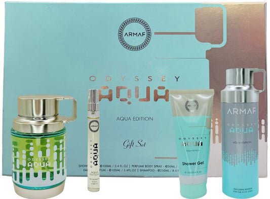Odyssey Aqua 3.4oz Edp+10ml+Shower Gel+Body Spray By Armaf