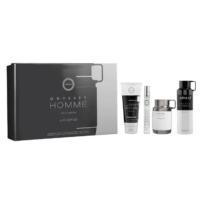 Odyssey Homme White 3.4oz Edp+3.4oz Gel+1 oz Body Spray+1 0.3oz Mini By Armaf