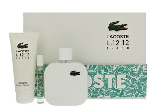 Lacoste Blanc 3.4oz Edt+ 3.4oz Shower Gel + 7.5ml Mini